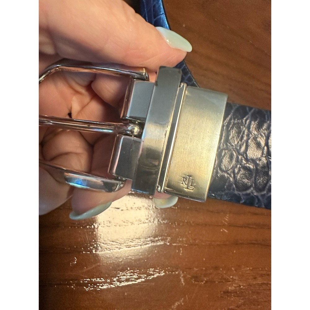 Women's LAUREN by Ralph Lauren Leather Belt Silver RLL Buckle 35" - Picture 3 of 4